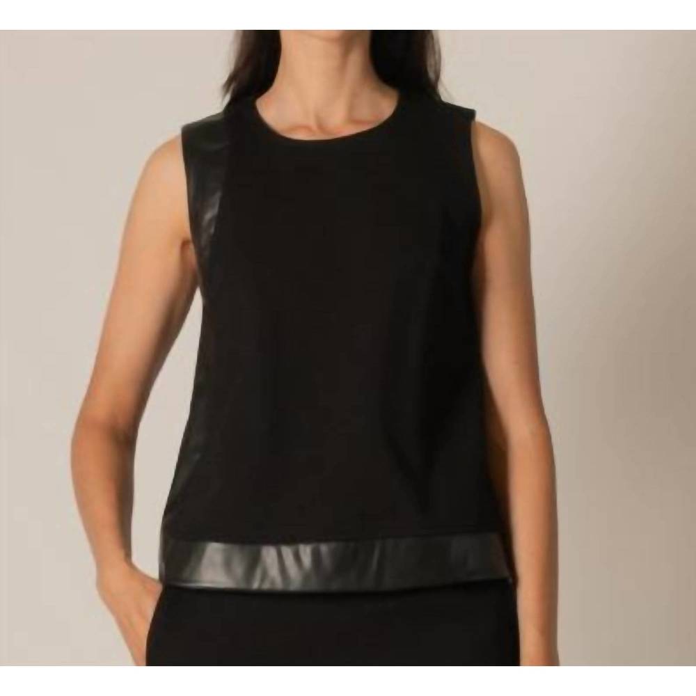 Black Sleeveless Top with Leather Accents